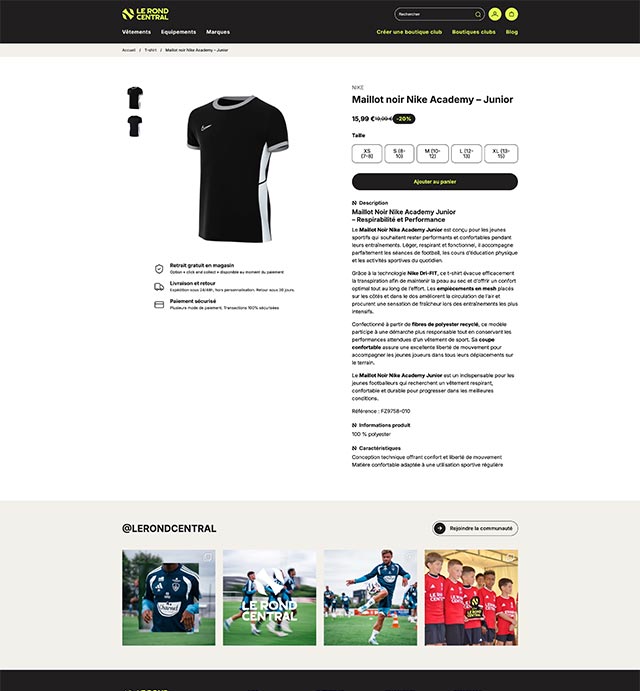 Fiche produit personnalisable du site Le Rond Central